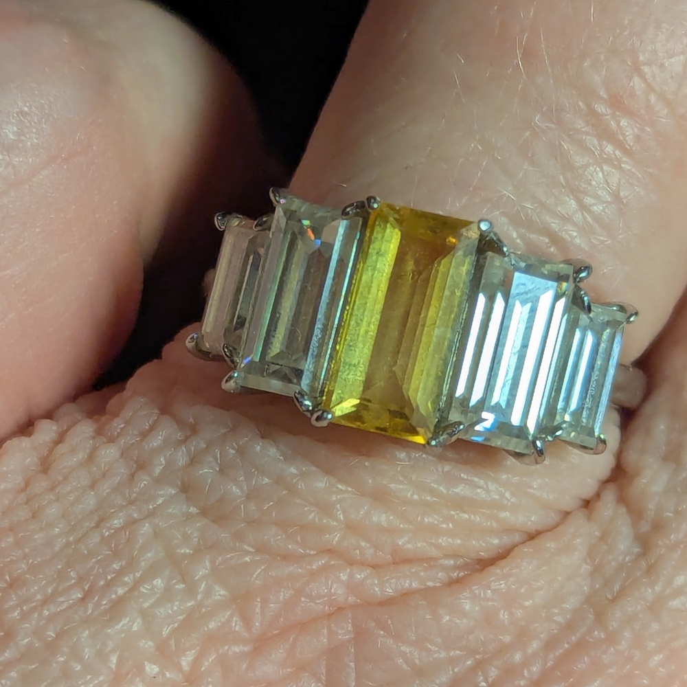 Radiant Natural Yellow Sapphire And Moissanite Ring